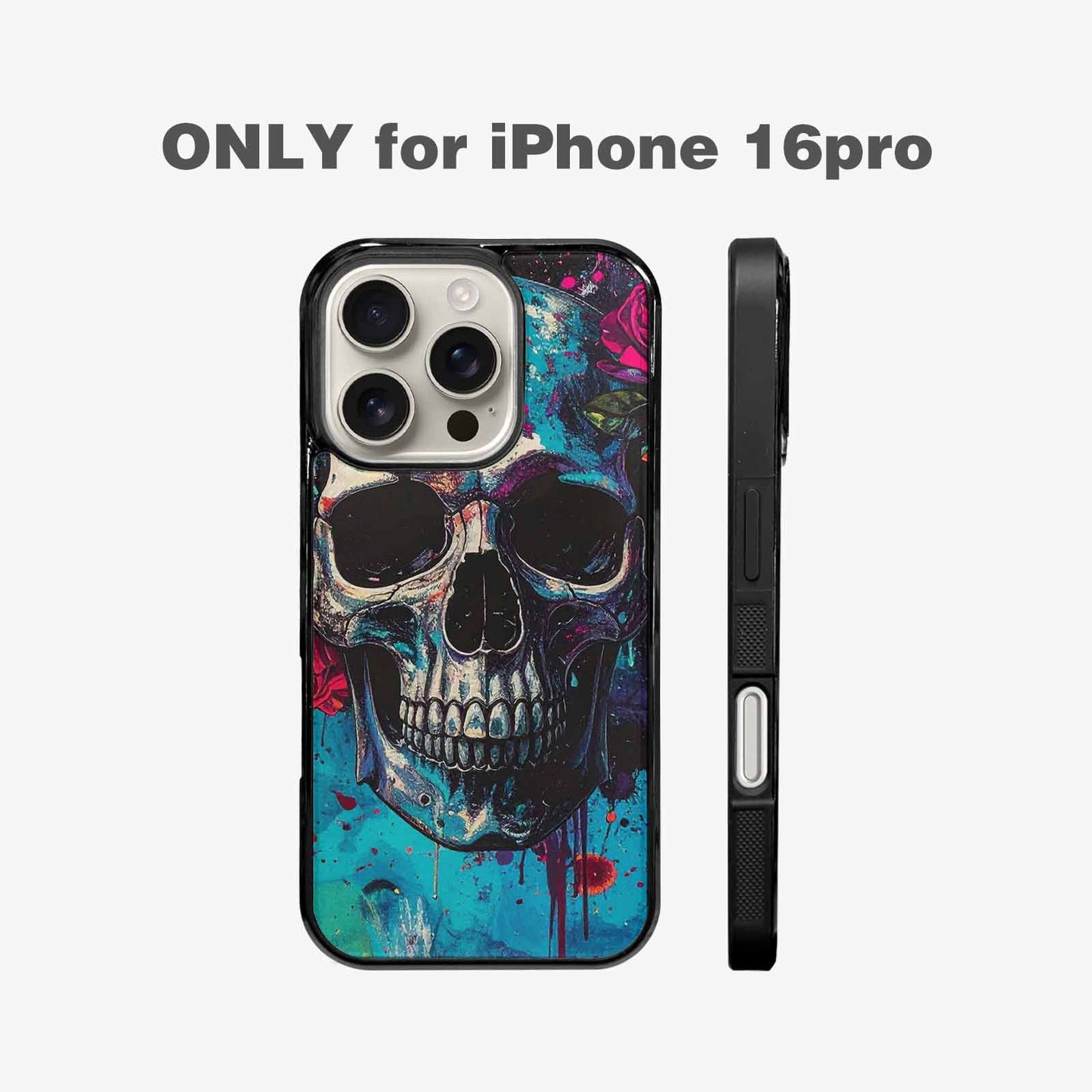 iPhone 16 Pro Case — Skulls Roses Acid Wash Custom, Custom Made Phone Cover