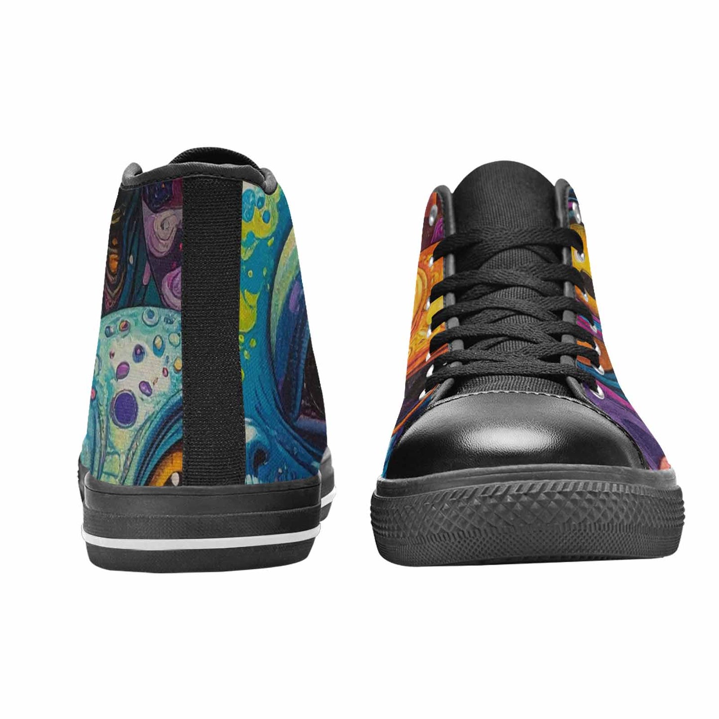 WOMEN'S Cartoon Alien Characters High Top Canvas Vibrant Chaos Sneakers