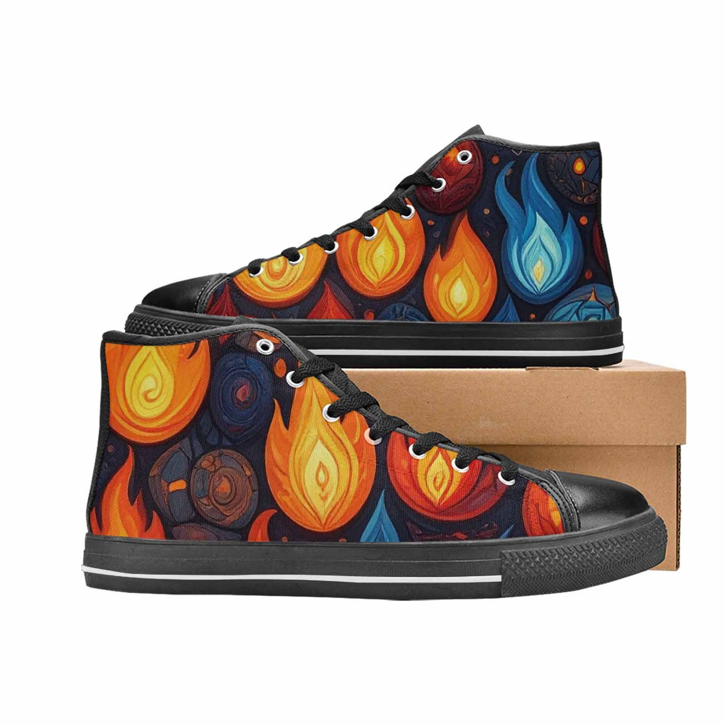 WOMEN'S Fire Flame High Top Canvas Dark Academia Sneakers