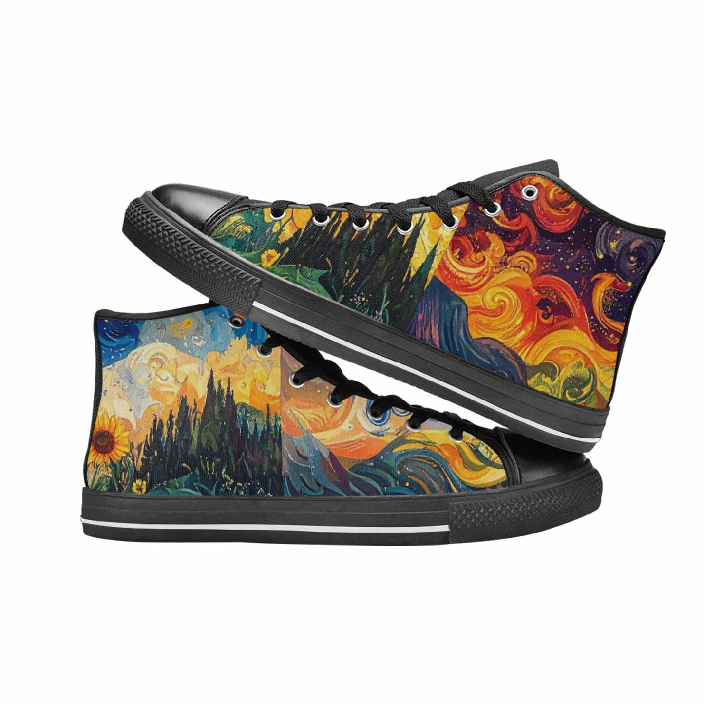 WOMEN'S Van Gogh-Style Swirl High Top Canvas Neon Fantasy Sneakers