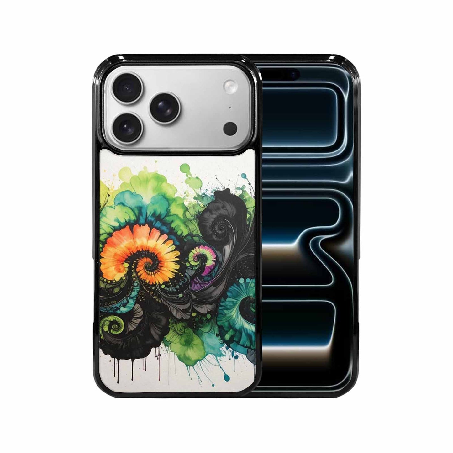 iPhone 17 Pro Max Case — Black &amp; Green Ink Tie Dye, Custom Designed Case Cover