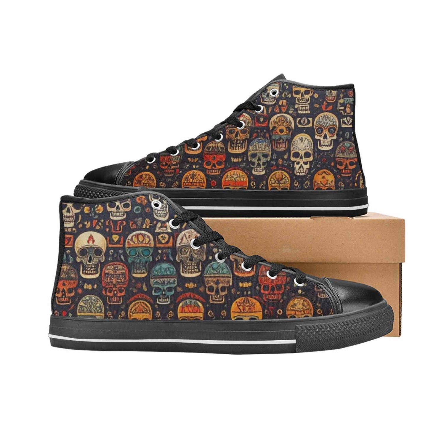 MEN'S Skulls - Tribal-Patterned- High Top Canvas Wallpaper Art Custom Shoes
