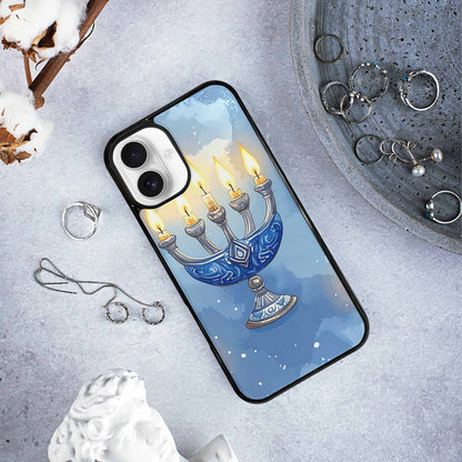 iPhone 16 Plus Case — Hanukkah Menorah Pattern Seamless Repeat Jewish, Original Design Phone Case