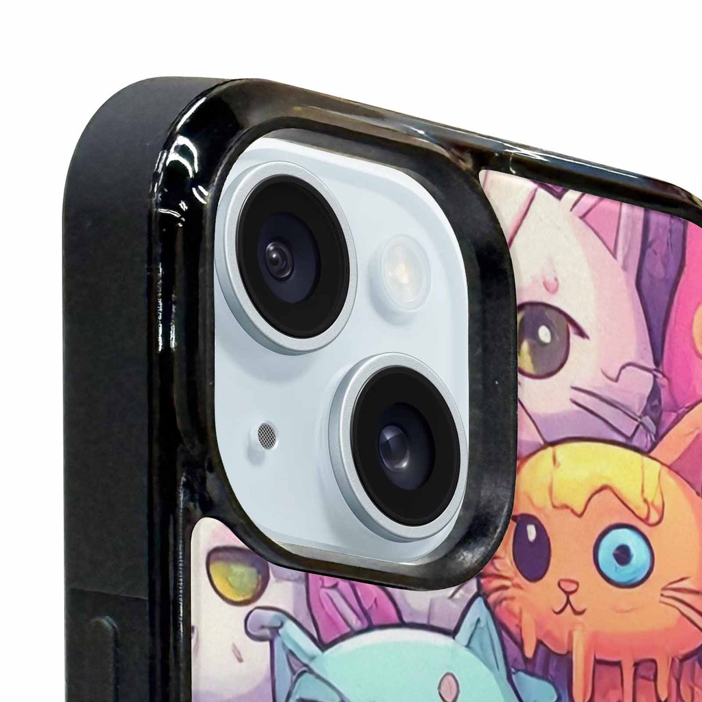 iPhone 15 Plus Case — Pastel Gore Cat Character Pattern Hundreds, Customized Protective Case