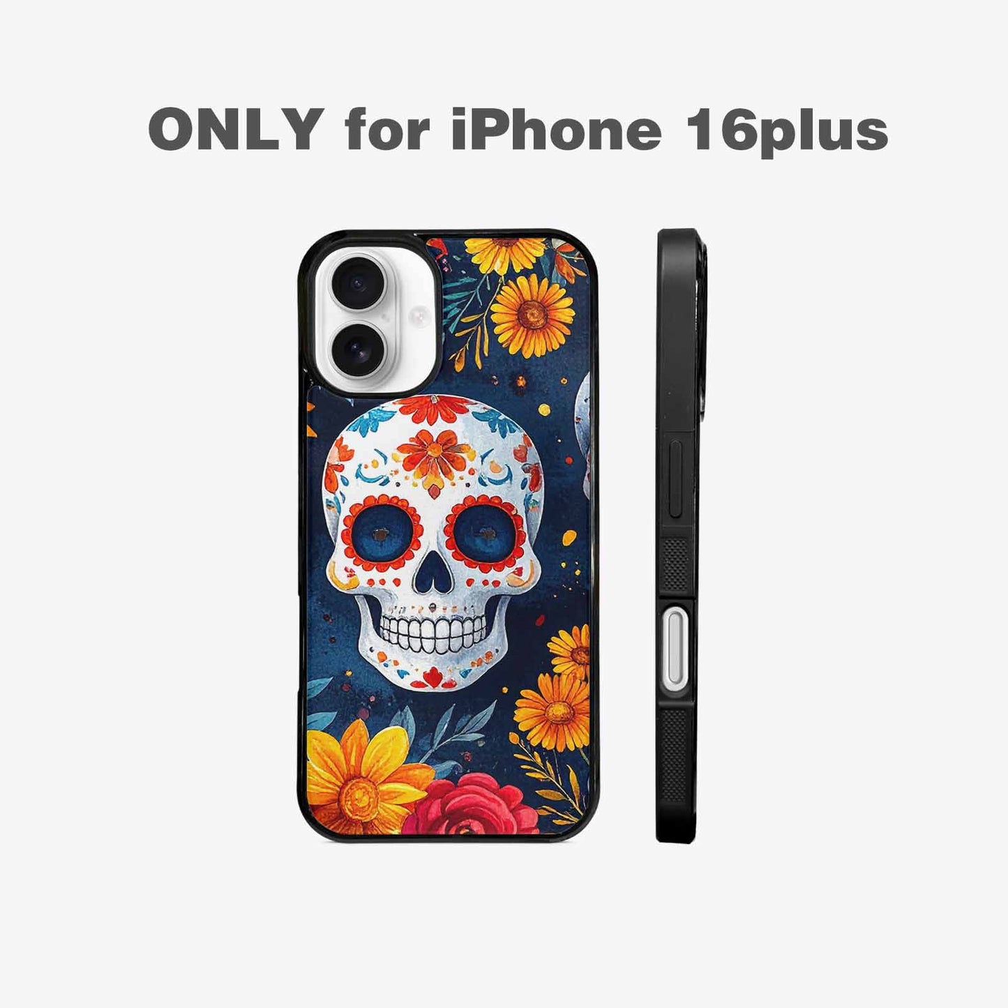 iPhone 16 Plus Case — Sunflower Skulls Print Custom, Custom Art Phone Cover