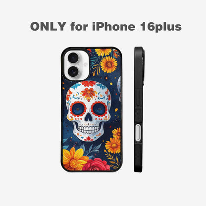 iPhone 16 Plus Case — Sunflower Skulls Print Custom, Custom Art Phone Cover