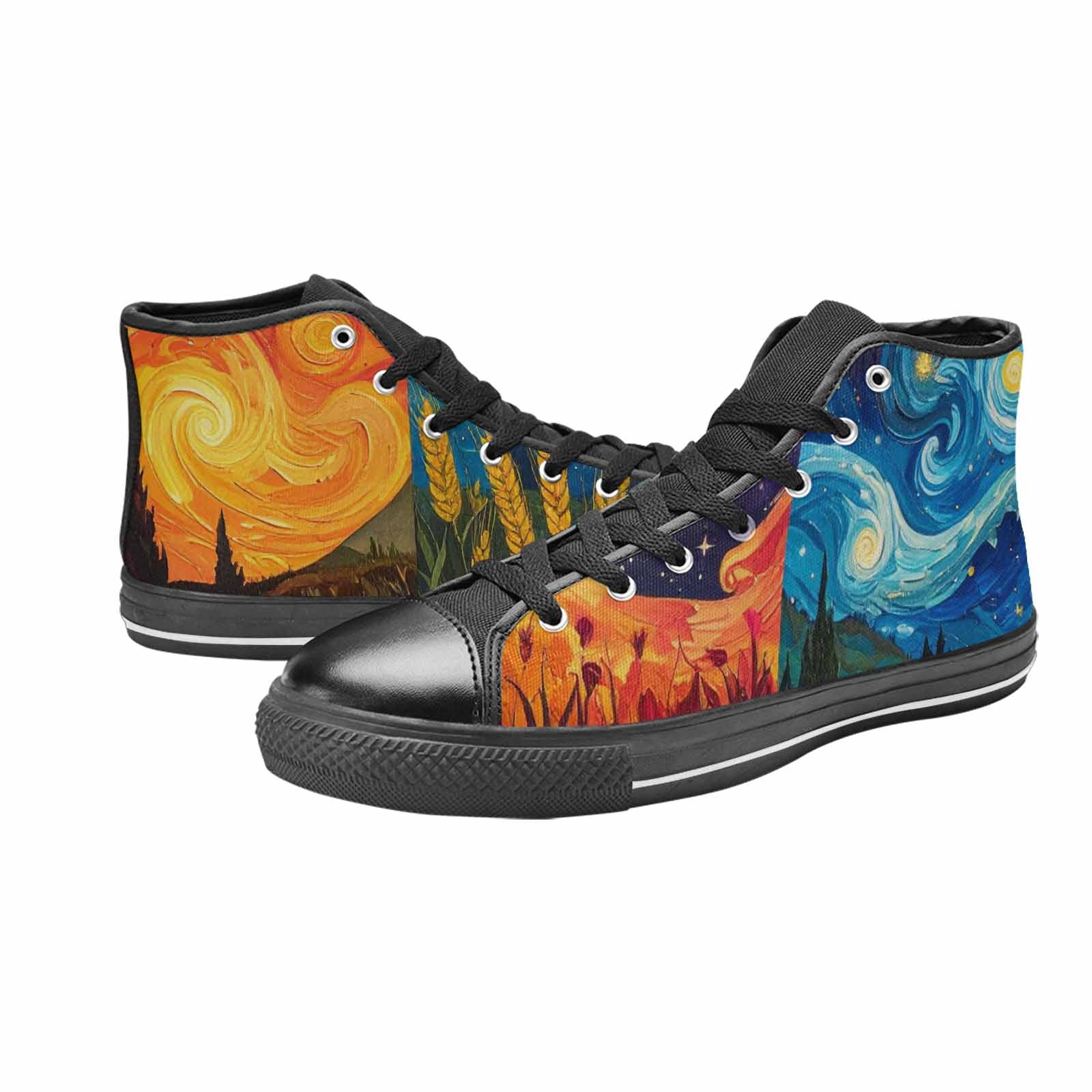 WOMEN'S Van Gogh-Style Swirl High Top Canvas Dreamcore Sneakers