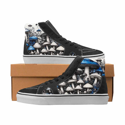 WOMEN'S Mushrooms Black & Blue Ink High Top Canvas Personalized Vivid Limited Edition Sneakers