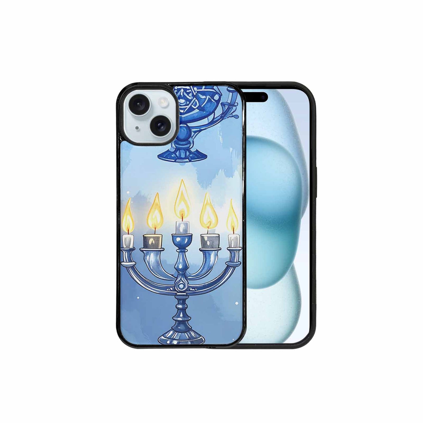 iPhone 15 Plus Case — Hanukkah Menorah Pattern Seamless Repeat Jewish, Original Design Phone Case