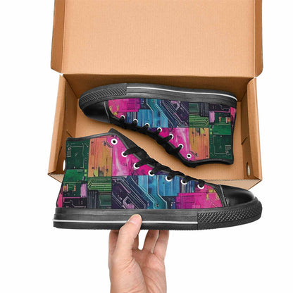 WOMEN'S Circuit Board Cyberpunk High Top Canvas Wallpaper Art Custom Sneakers