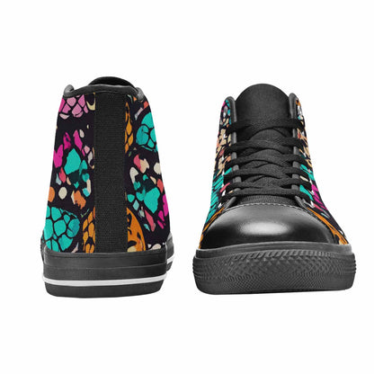 WOMEN'S Snake Print Skull High Top Canvas Vibrant Chaos Custom Shoes