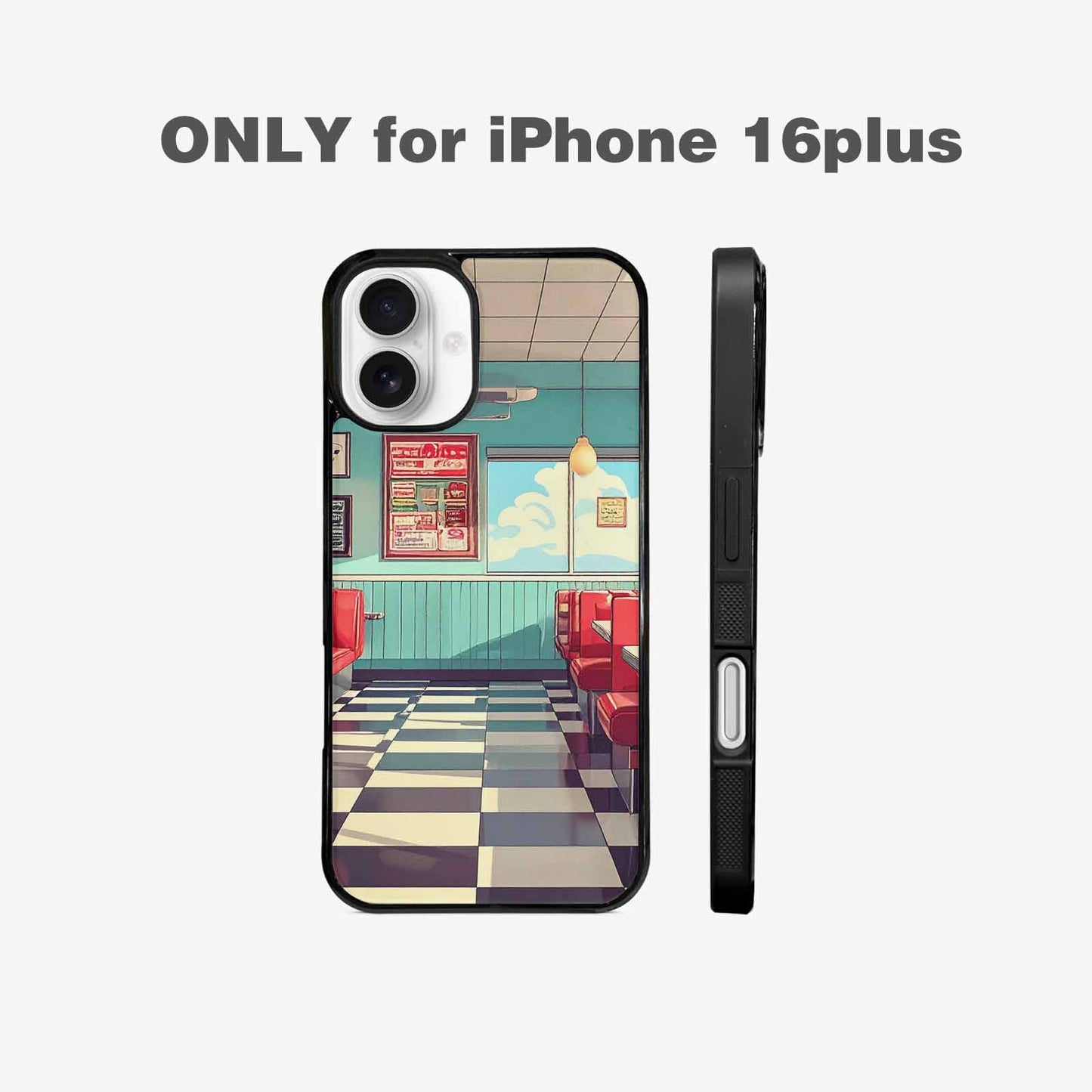 iPhone 16 Plus Case — 1950s Diner Cartoon Art Pattern, Custom Print Case Cover