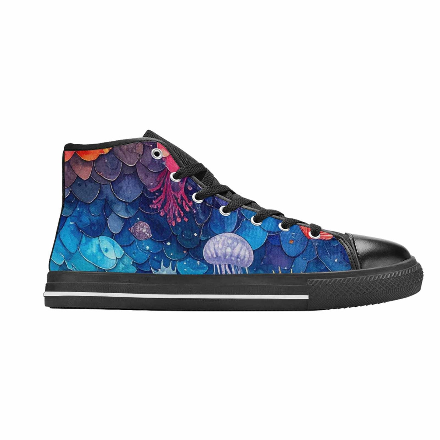 WOMEN'S Fish Scale Coral High Top Canvas Neon Fantasy Sneakers