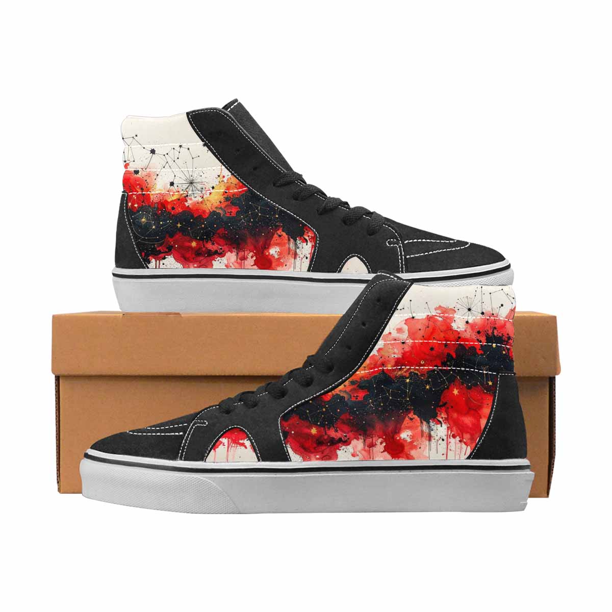 WOMEN'S Zodiac Black & Red Ink High Top Canvas Graphic Print Grunge Handmade Custom Shoes