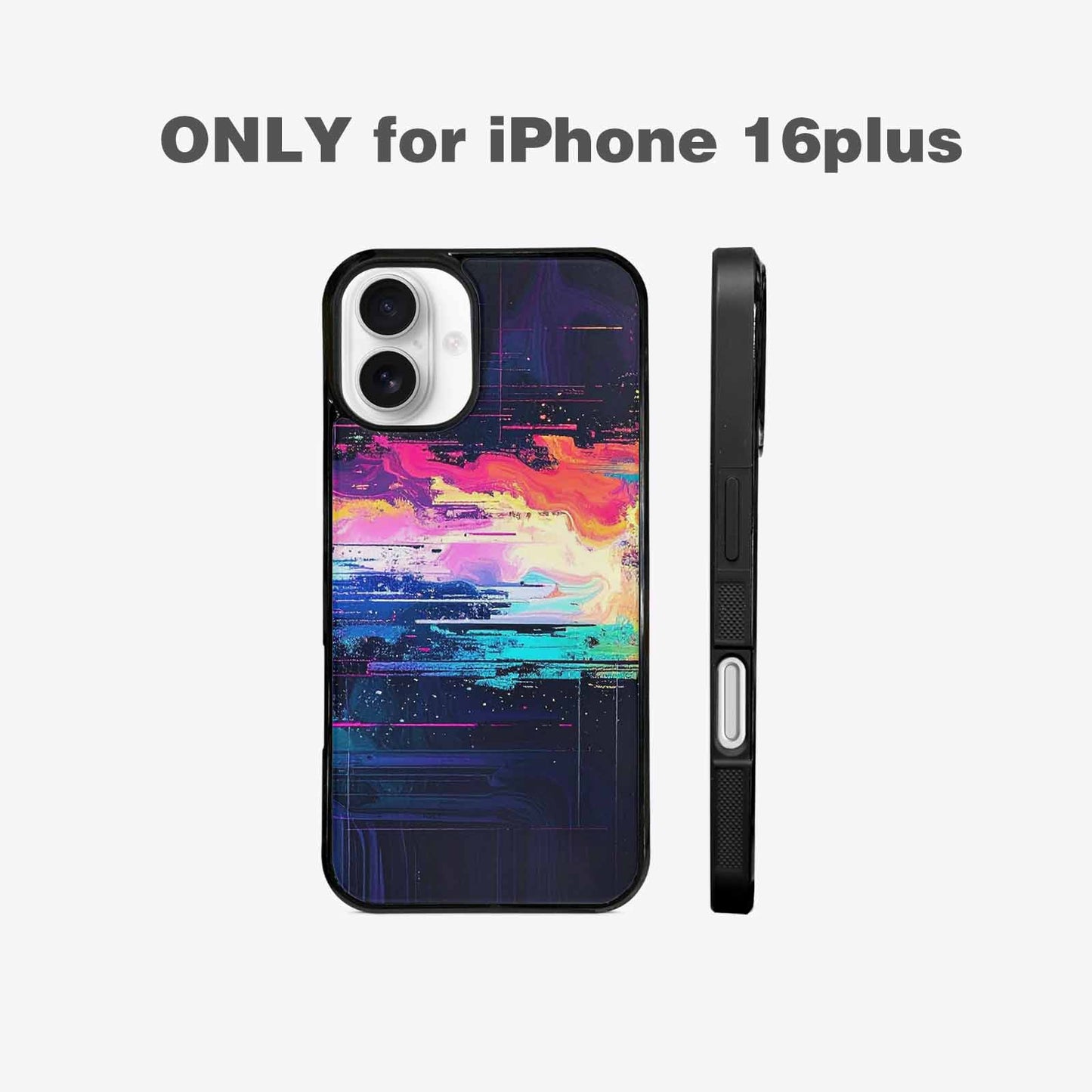 iPhone 16 Plus Case — Glitch Dark Art Seamless Pattern Vibrant, Custom Phone Case