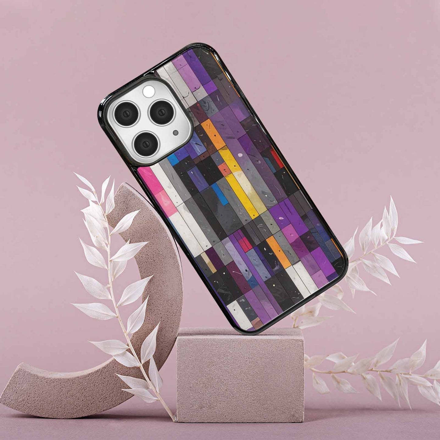 iPhone 15 Pro Max Case — Asexual Flag Color Theme Small Rainbow, Customized Protective Case