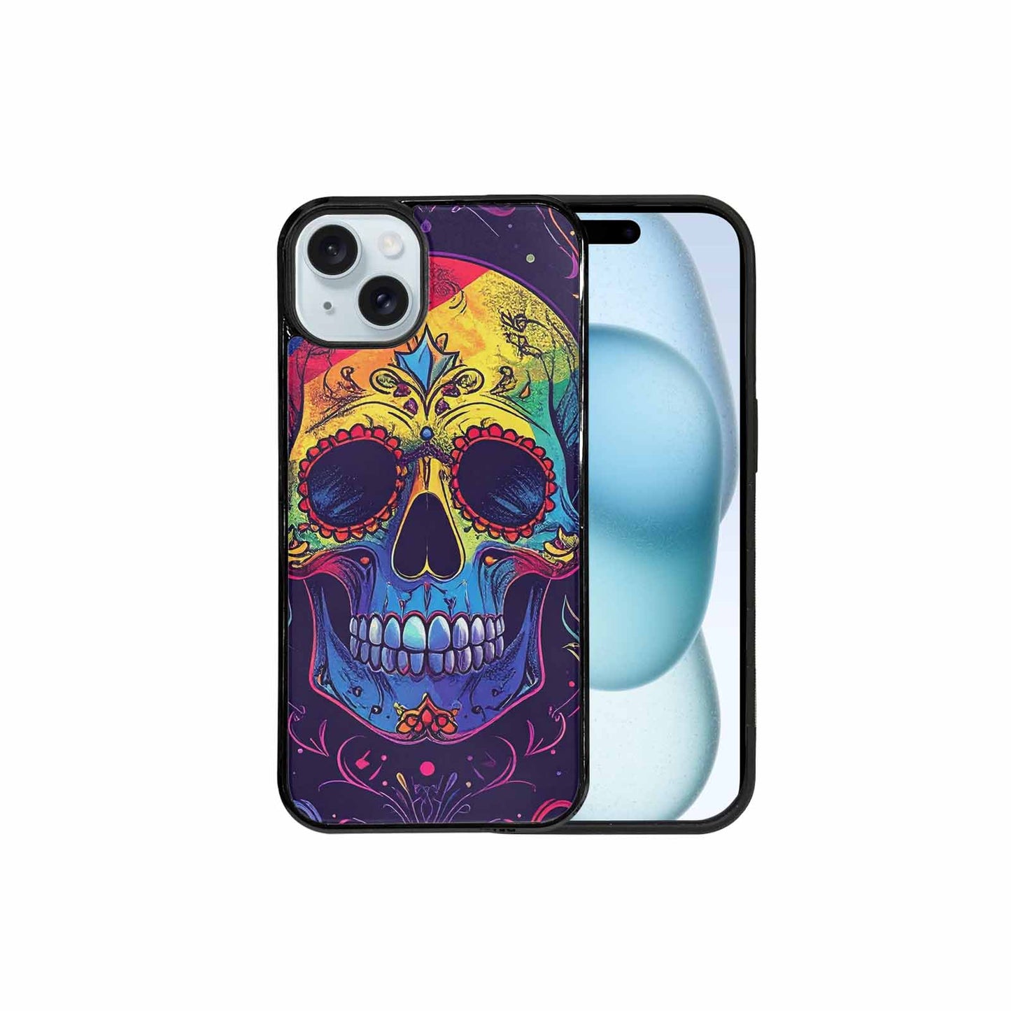 iPhone 15 Plus Case — Pride Flag Skulls Seamless Pattern Vibrant, Customized Protective Case