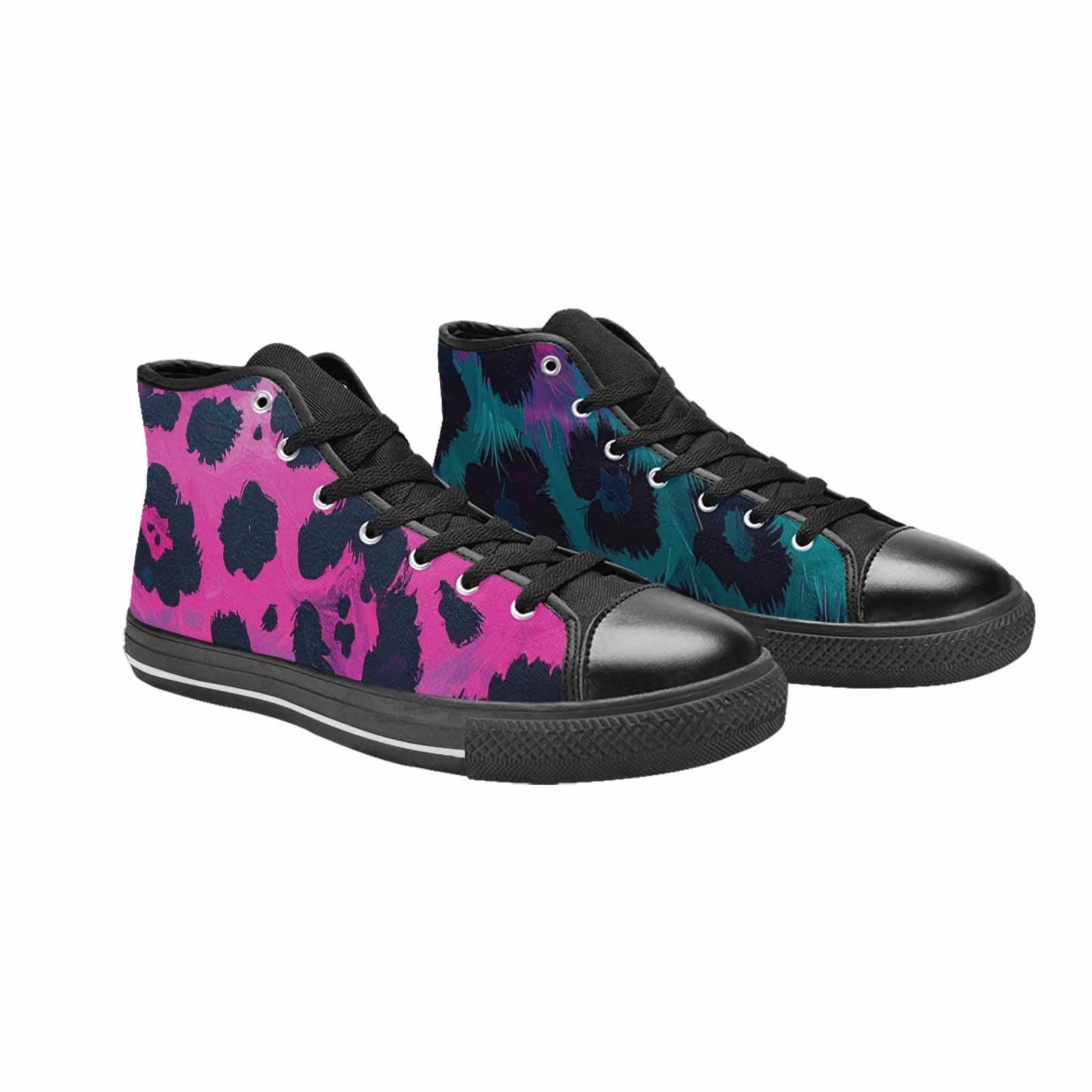 MEN'S Leopard Neon Pink Teal Airbrush High Top Canvas Y2K Custom Shoes