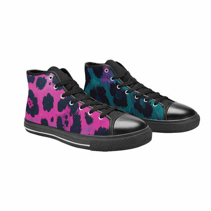 MEN'S Leopard Neon Pink Teal Airbrush High Top Canvas Y2K Custom Shoes