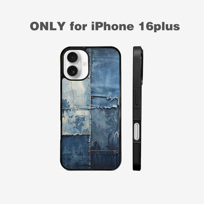 iPhone 16 Plus Case — Denim Distressed Textures Print Edge To, Customized Protective Case