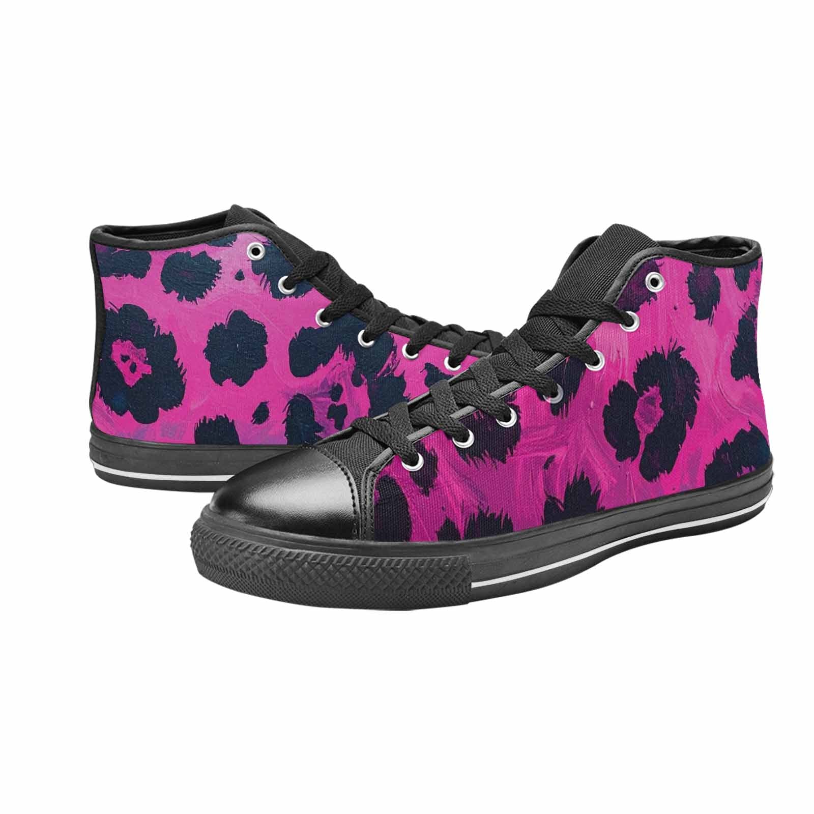 WOMEN'S Leopard Neon Pink Teal Airbrush High Top Canvas Surreal Sneakers