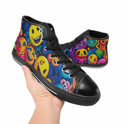 MEN'S Yellow Smiley Face High Top Canvas Aesthetic Custom Shoes