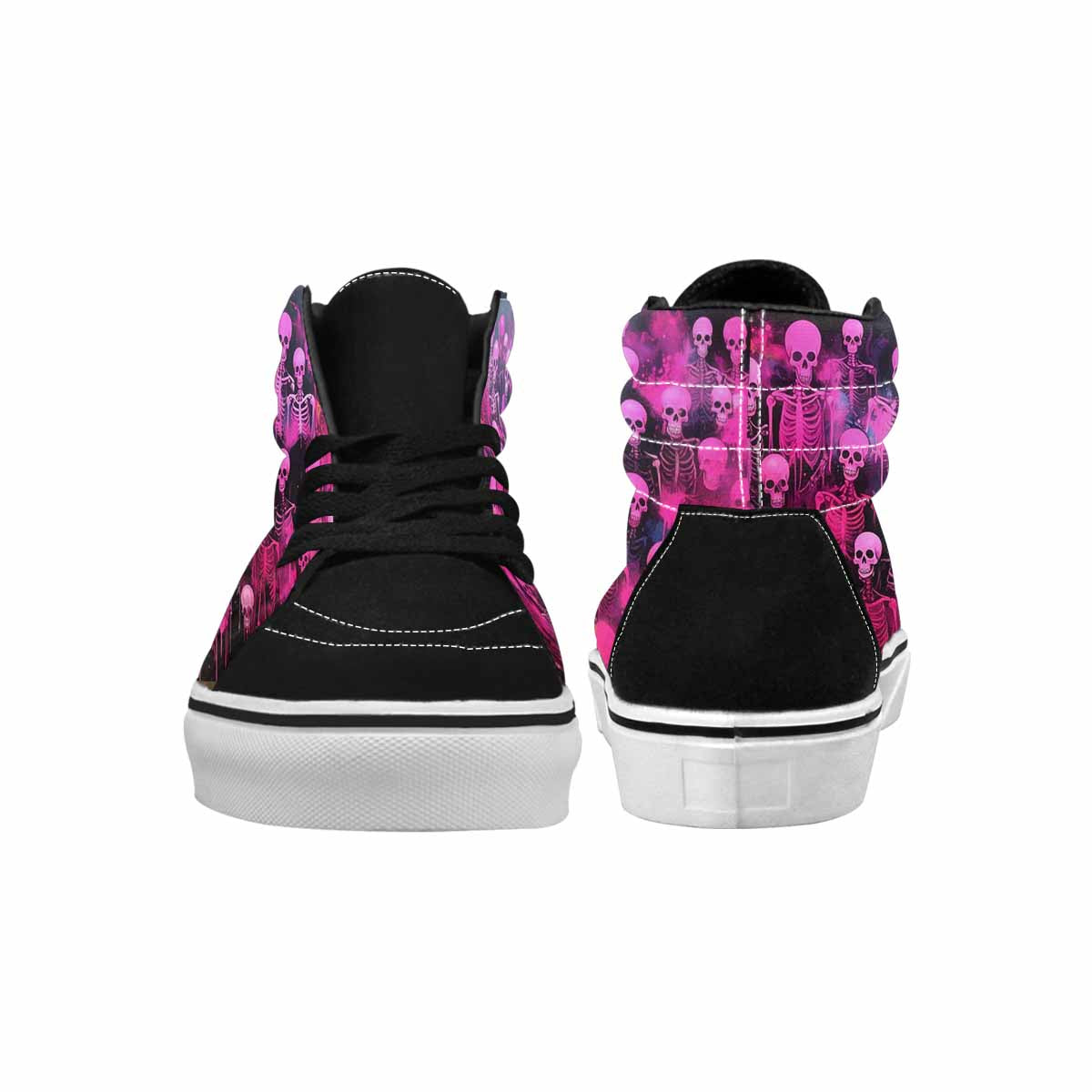MEN'S Skulls Neon Pink Glow High Top Canvas Made To Order Wallpaper Art Original Art Sneakers
