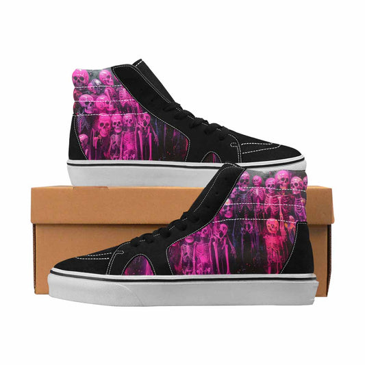 MEN'S Skulls Neon Pink Glow High Top Canvas One Of A Kind Wallpaper Art Custom Sneakers
