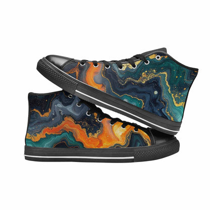 MEN'S Marble Dark High Top Canvas Wallpaper Art Shoes