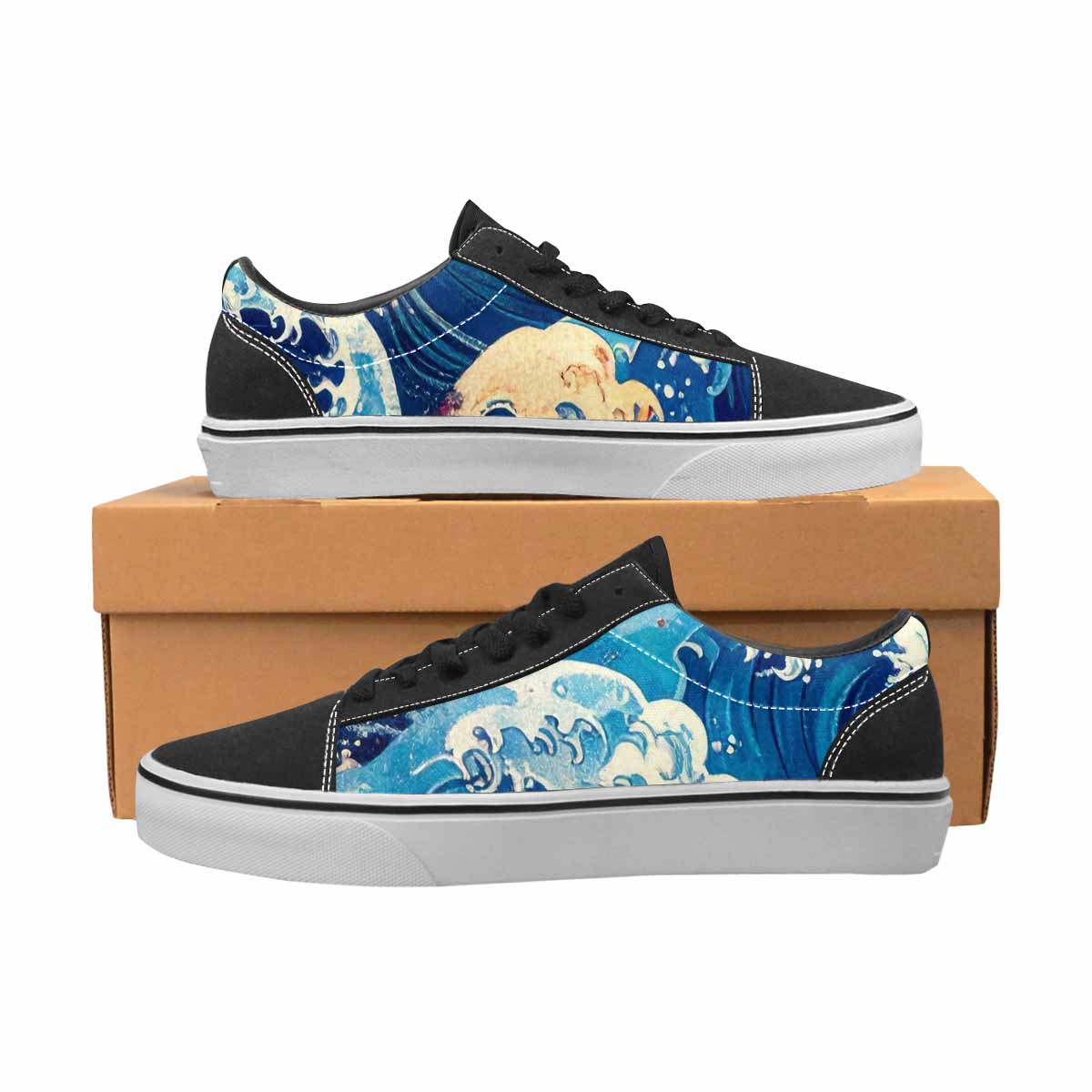 WOMEN'S Ocean Wave Canvas Lace-Up Vibrant Chaos Custom Sneakers