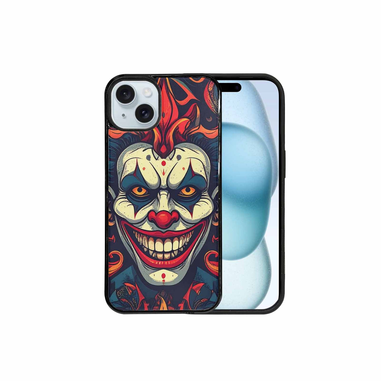 iPhone 15 Plus Case — Evil Circus Heads Faces Overlapping Patterns, Custom Print Case Cover
