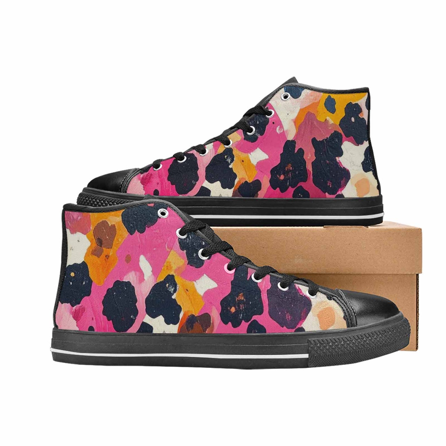 WOMEN'S Cow Animal Print High Top Canvas Dark Academia Custom Sneakers