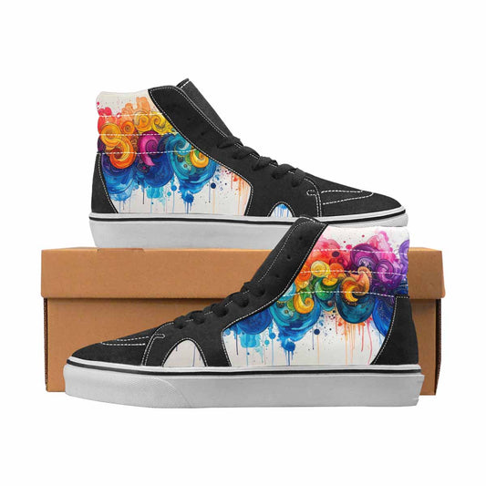 WOMEN'S Tie Dye Black & Blue Ink High Top Canvas One Of A Kind Dreamcore Custom Art Shoes