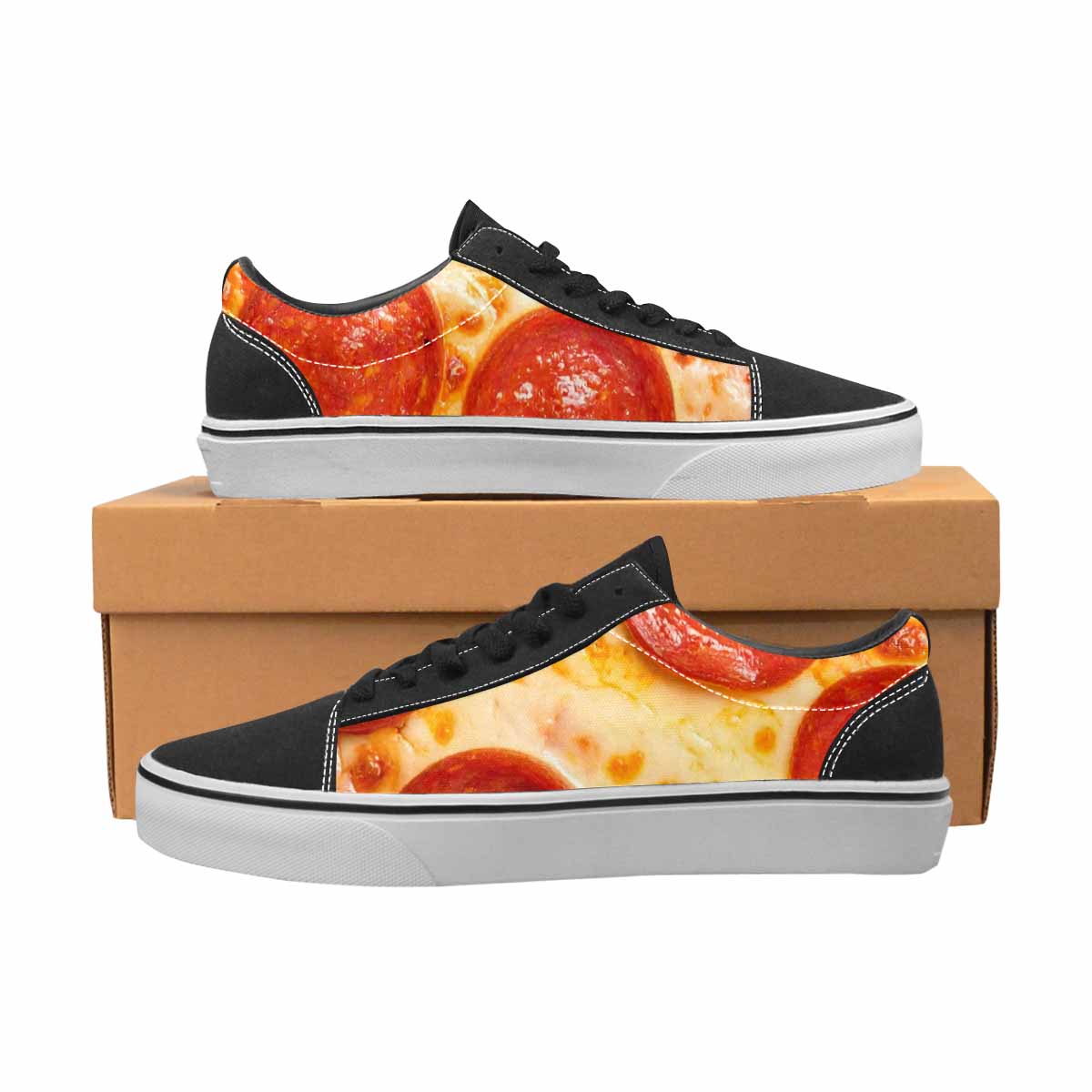 WOMEN'S Pepperoni Pizza Print Canvas Lace-Up Aesthetic Custom Shoes