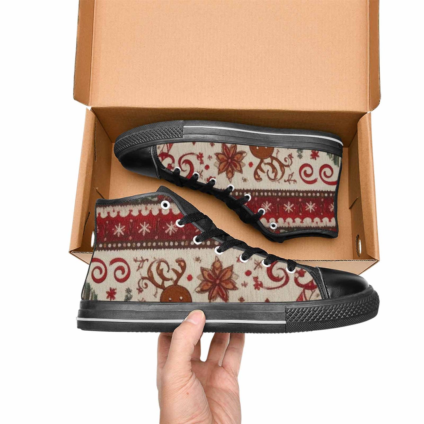 WOMEN'S Christmas Holly Snowflake High Top Canvas Grunge Sneakers