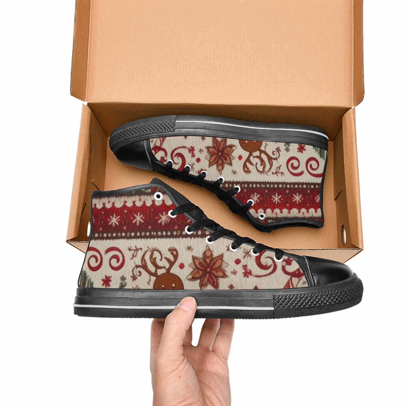 WOMEN'S Christmas Holly Snowflake High Top Canvas Grunge Sneakers