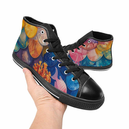 WOMEN'S Fish Scale Coral High Top Canvas Dark Academia Custom Sneakers