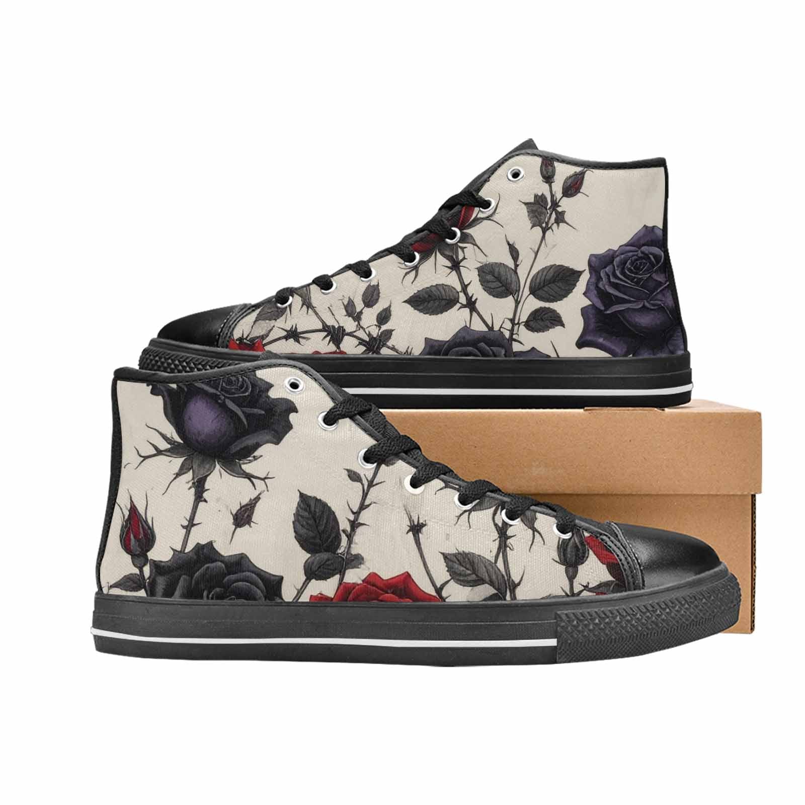MEN'S Black Gothic Rose High Top Canvas Cottagecore Custom Sneakers