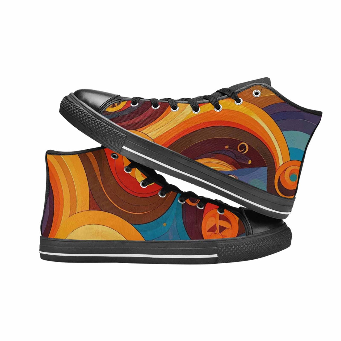 WOMEN'S Groovy 70S Peace High Top Canvas Cottagecore Custom Shoes