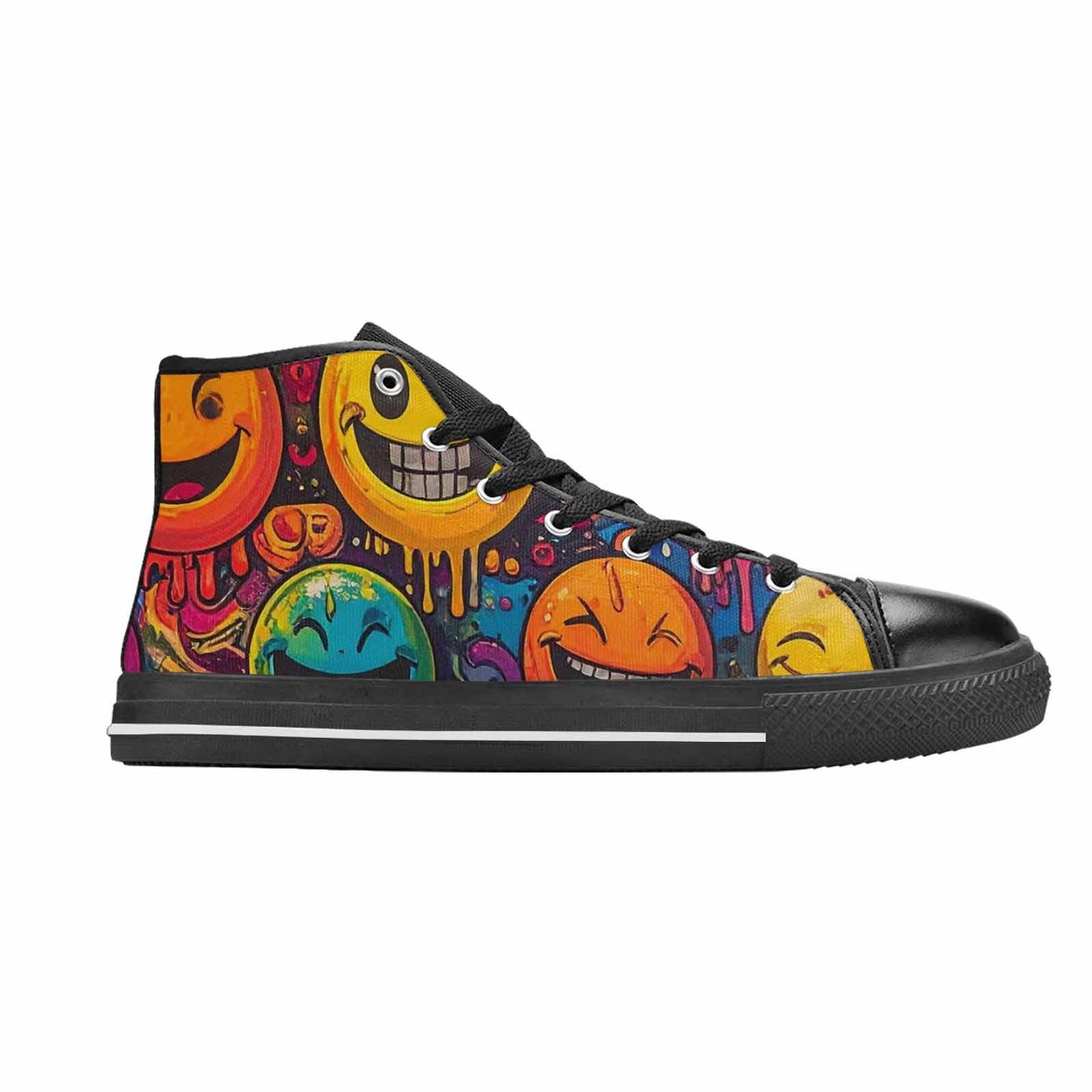 MEN'S Yellow Smiley Face High Top Canvas Vibrant Chaos Sneakers