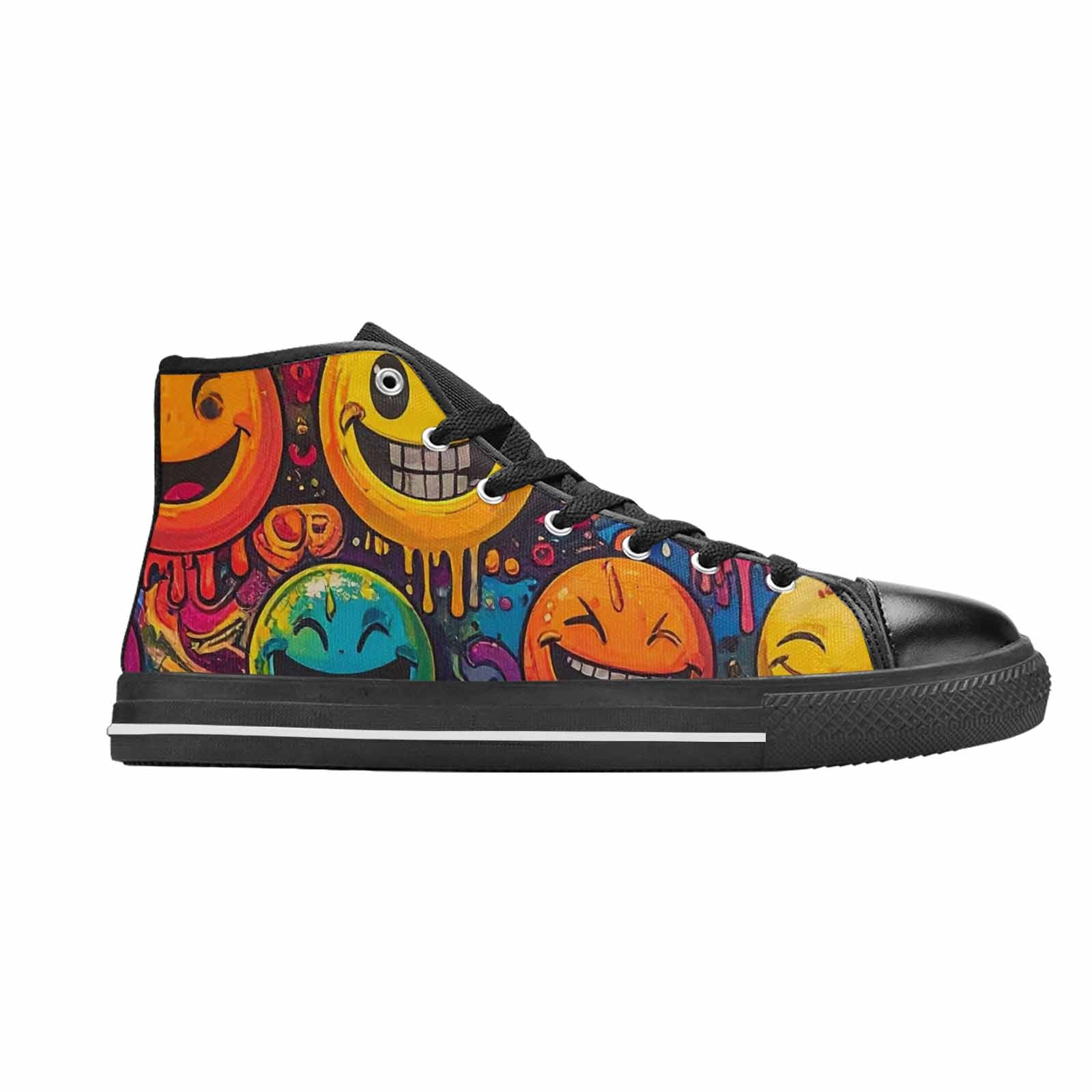 MEN'S Yellow Smiley Face High Top Canvas Vibrant Chaos Sneakers