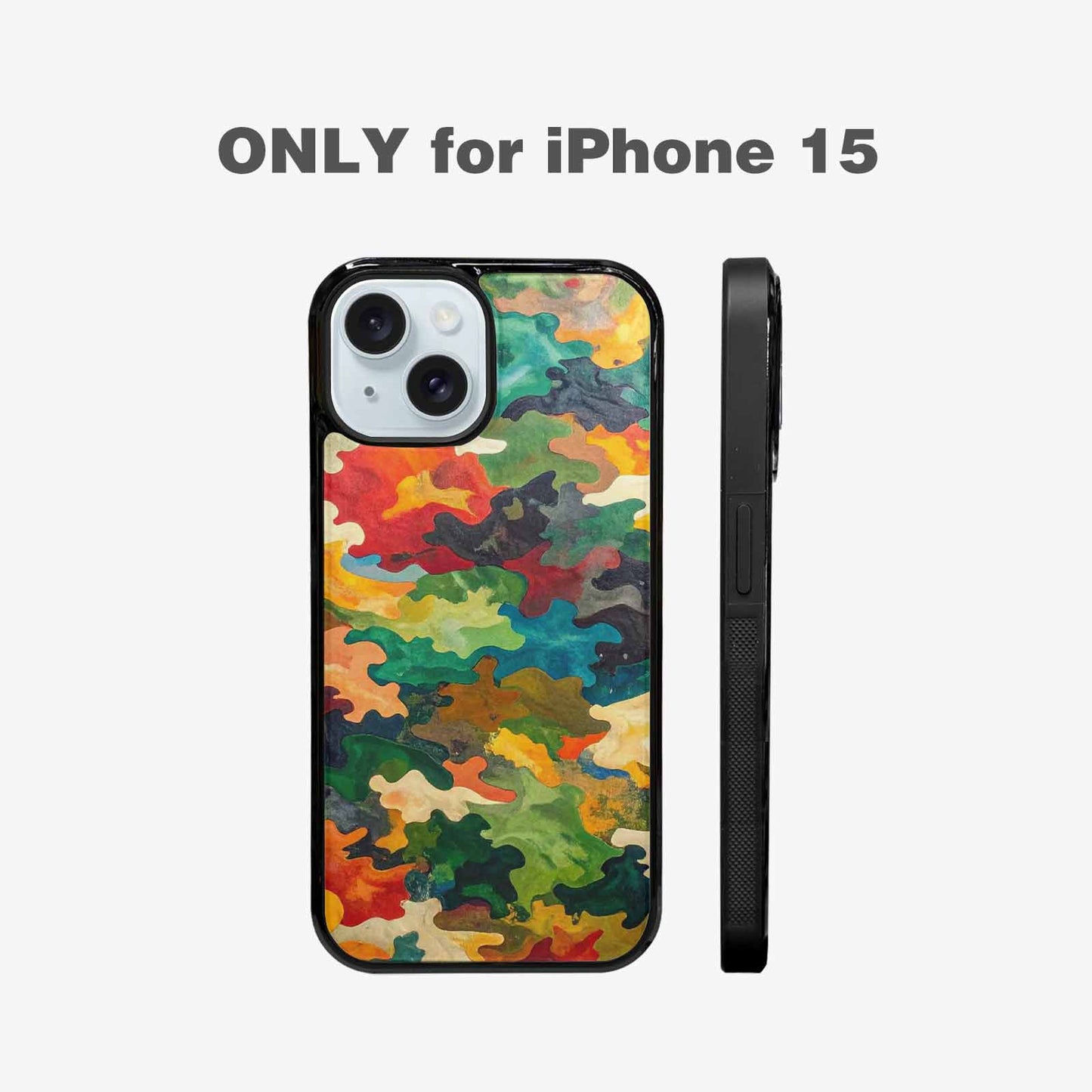 iPhone 15 Case — Camo Patches Full Color Vibrant Camo, Personalized Phone Case