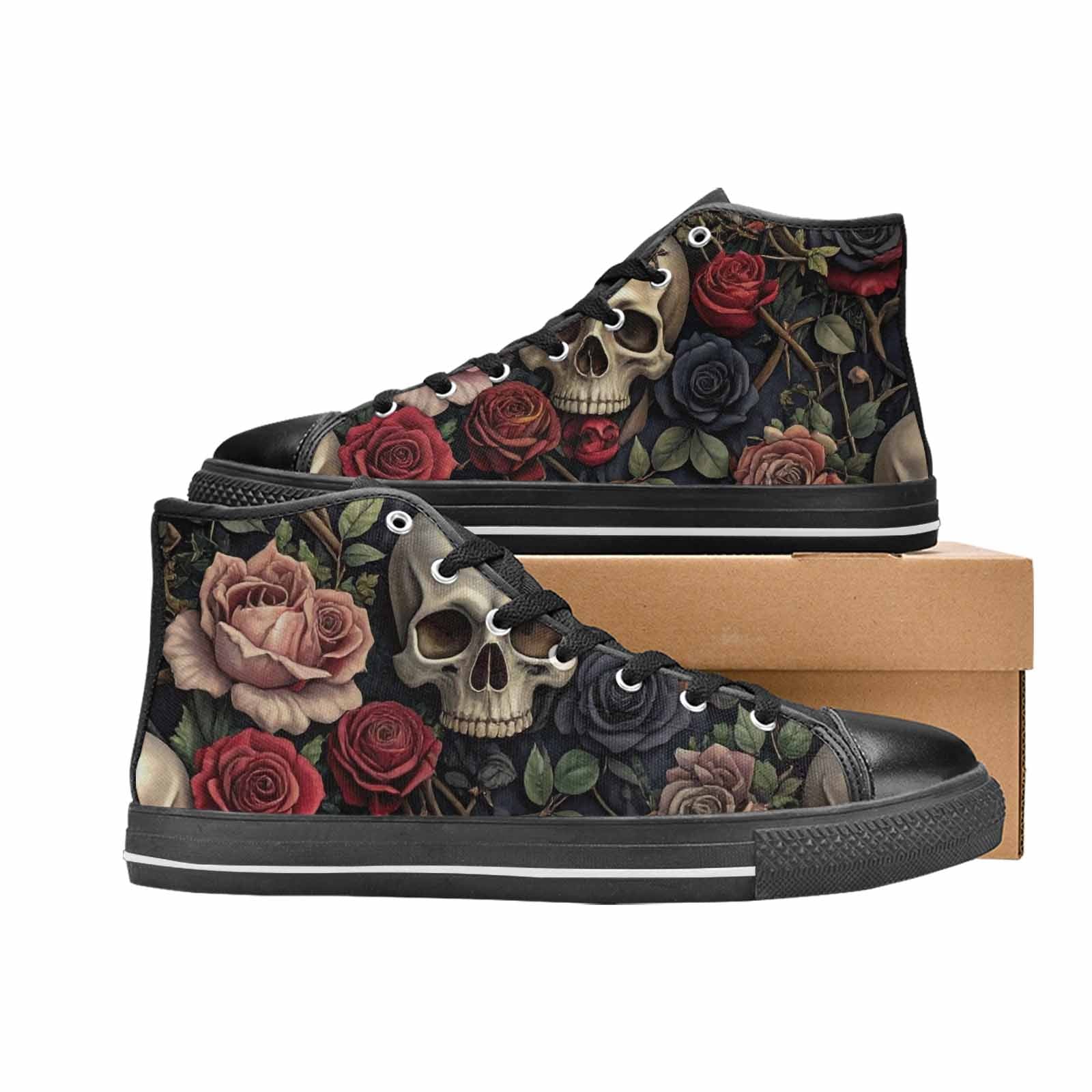 MEN'S Skulls - Roses High Top Canvas Cottagecore Custom Shoes