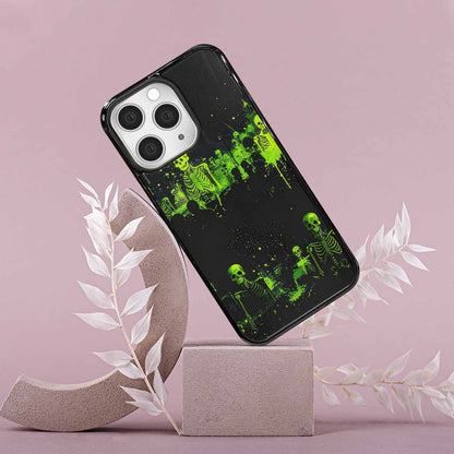 iPhone 15 Pro Max Case — Skeletons Neon Green Glow Skeletons Pattern, Custom Print Case Cover