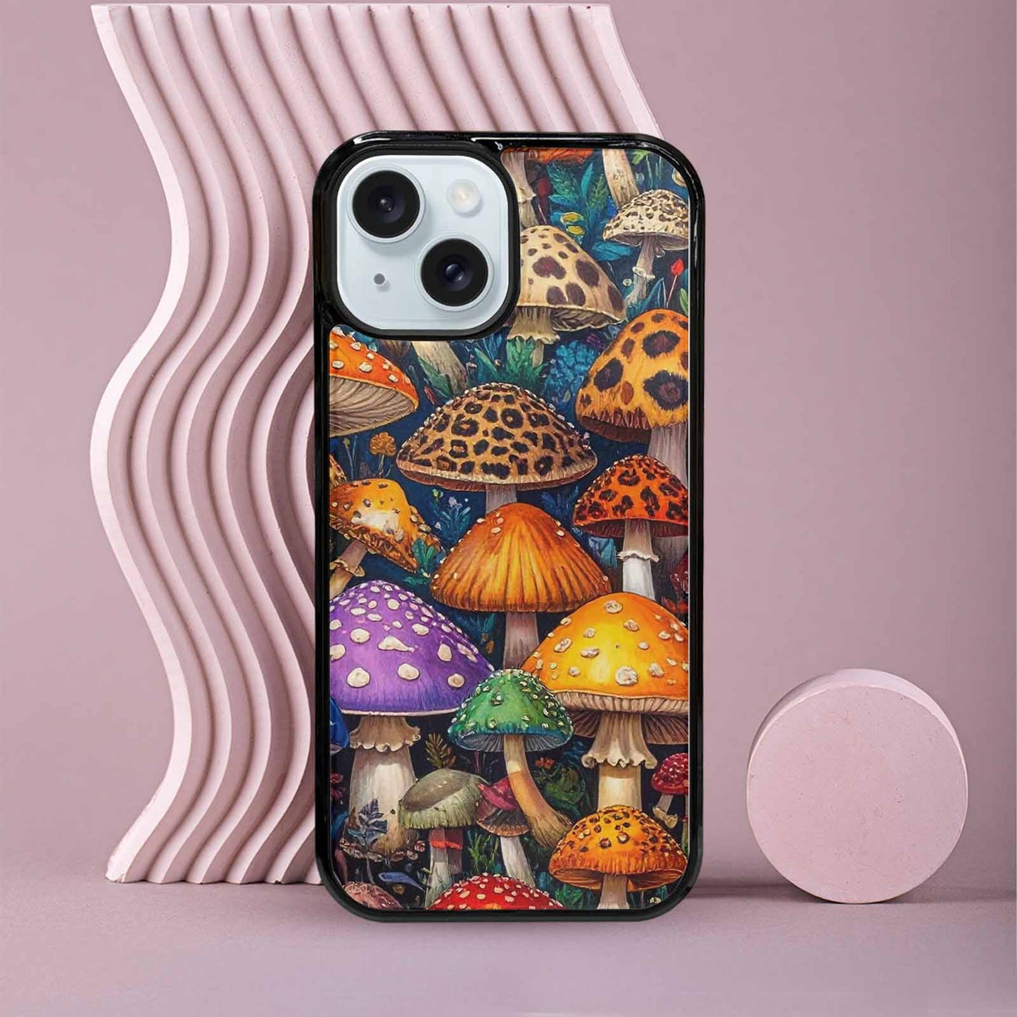 iPhone 15 Case — Mushrooms Pattern Hundreds Of 0x7, Custom Designed Case Cover