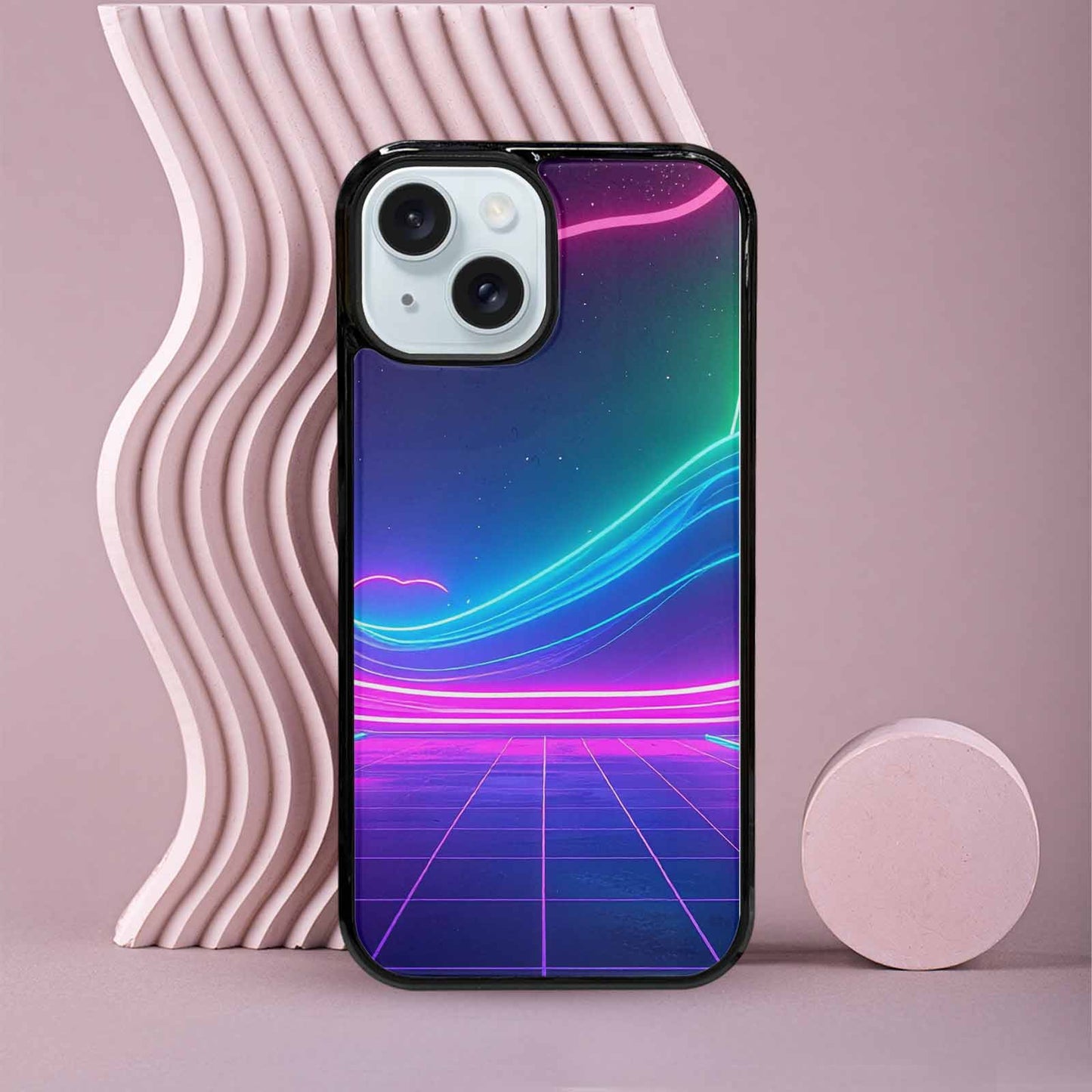 iPhone 15 Case — 1980s Neon Cartoon Art Pattern, Custom Art Phone Cover