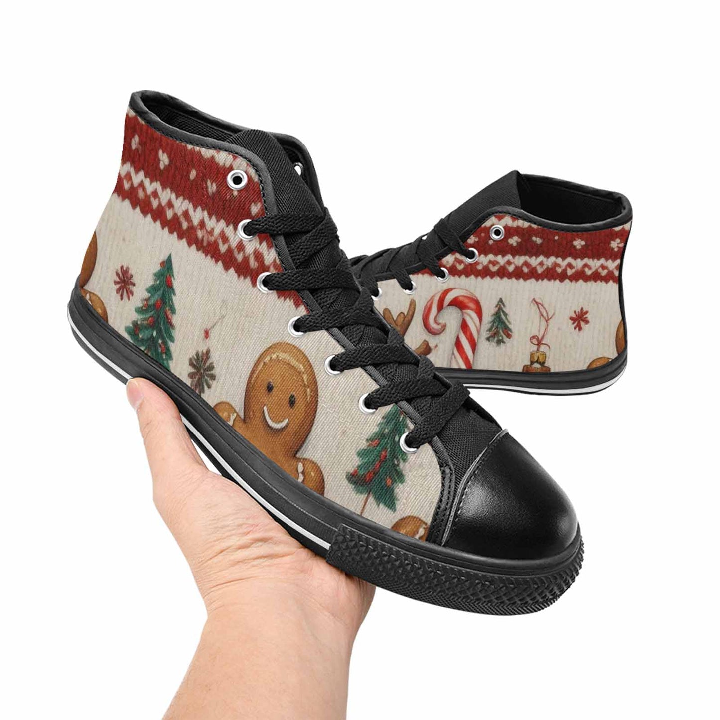 MEN'S Christmas Holly Snowflake High Top Canvas Vivid Custom Sneakers