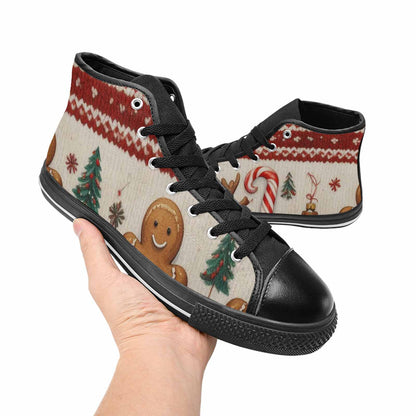MEN'S Christmas Holly Snowflake High Top Canvas Vivid Custom Sneakers