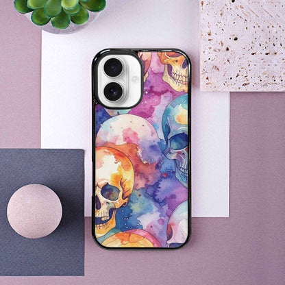 iPhone 16 Case — Kulls Watercolor Skulls Small Skull Pattern, Personalized Phone Case