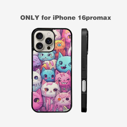iPhone 16 Pro Max Case — Pastel Gore Cat Character Pattern Hundreds, Original Design Phone Case
